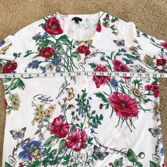 TALBOTS Size LP white combo hibiscus print cardigan - Picture 8 of 8